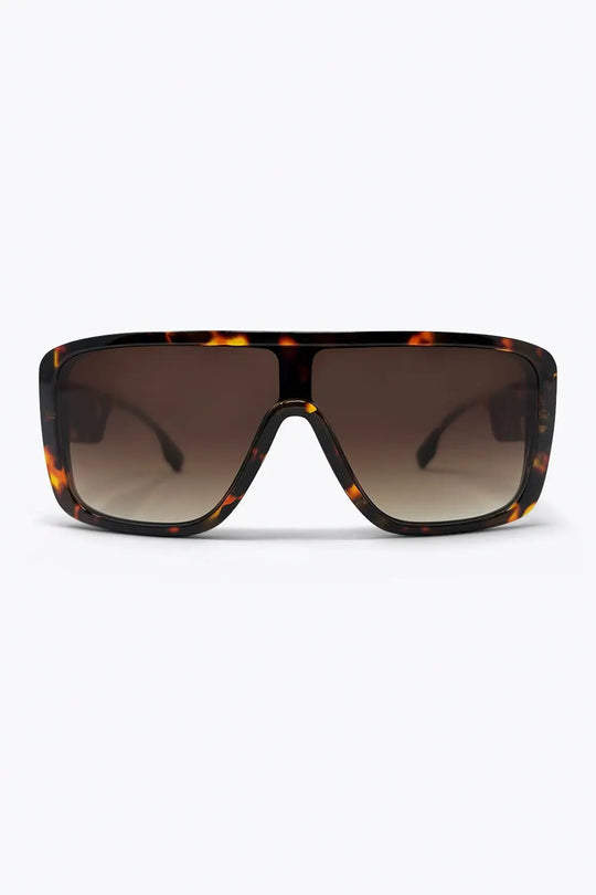 Brown Tortoise Shell Acetate Wide Shield Frame Sunglasses - BROWN / ONE - Sunglasses