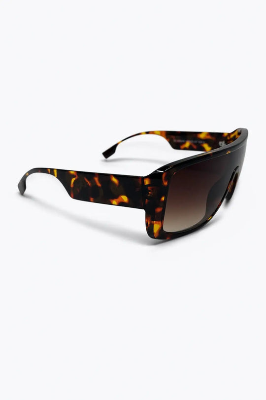 Brown Tortoise Shell Acetate Wide Shield Frame Sunglasses - BROWN / ONE - Sunglasses