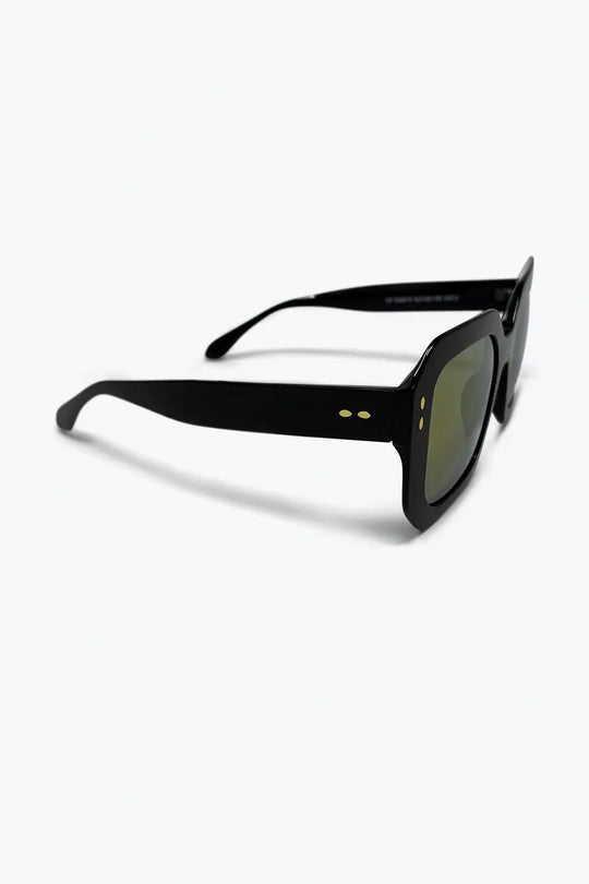Black Geometric Acetate Gold Stud Oversize Square Sunglasses - BLACK / ONE - Sunglasses