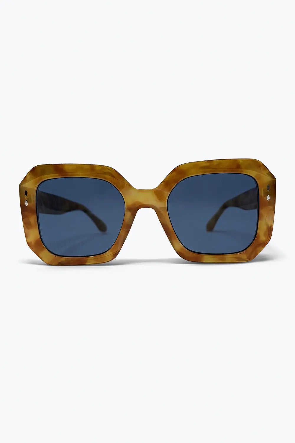 Brown Tortoiseshell Square Frame Oversize Blue Lens Sunglasses - BEIGE / ONE - Sunglasses