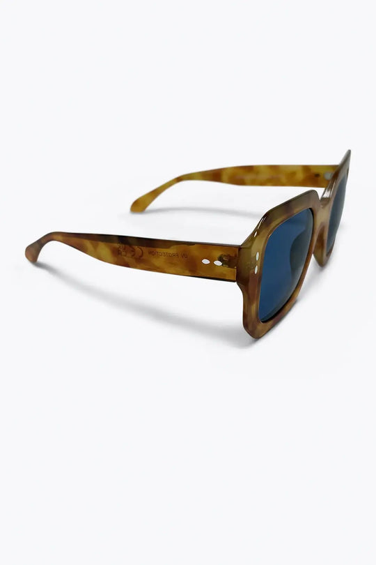Brown Tortoiseshell Square Frame Oversize Blue Lens Sunglasses - BEIGE / ONE - Sunglasses