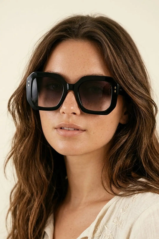 Black Oversize Square Frame Gradient Lens Sunglasses - KHAKI / ONE - Sunglasses