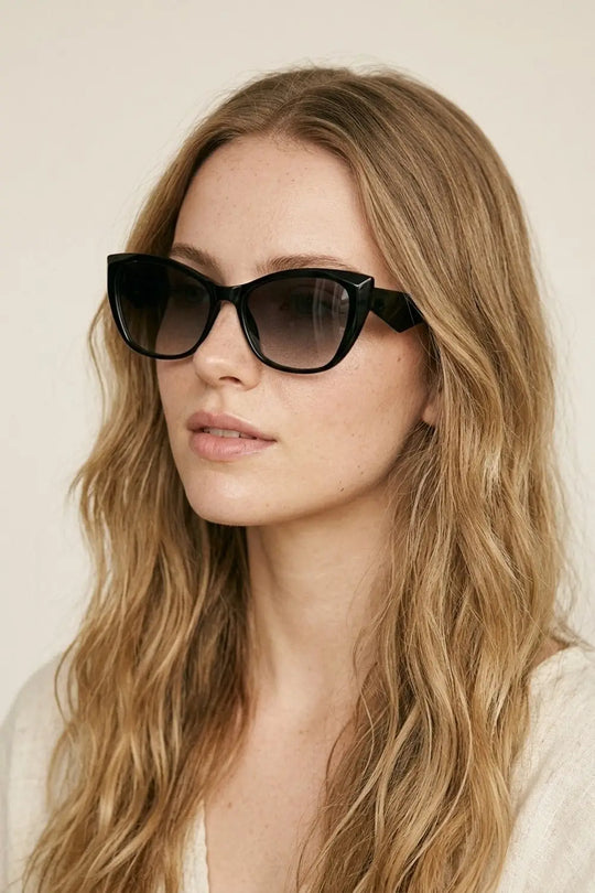 Black Glossy Cat Eye Frame Gradient Lens Sunglasses - BLACK / ONE - Sunglasses