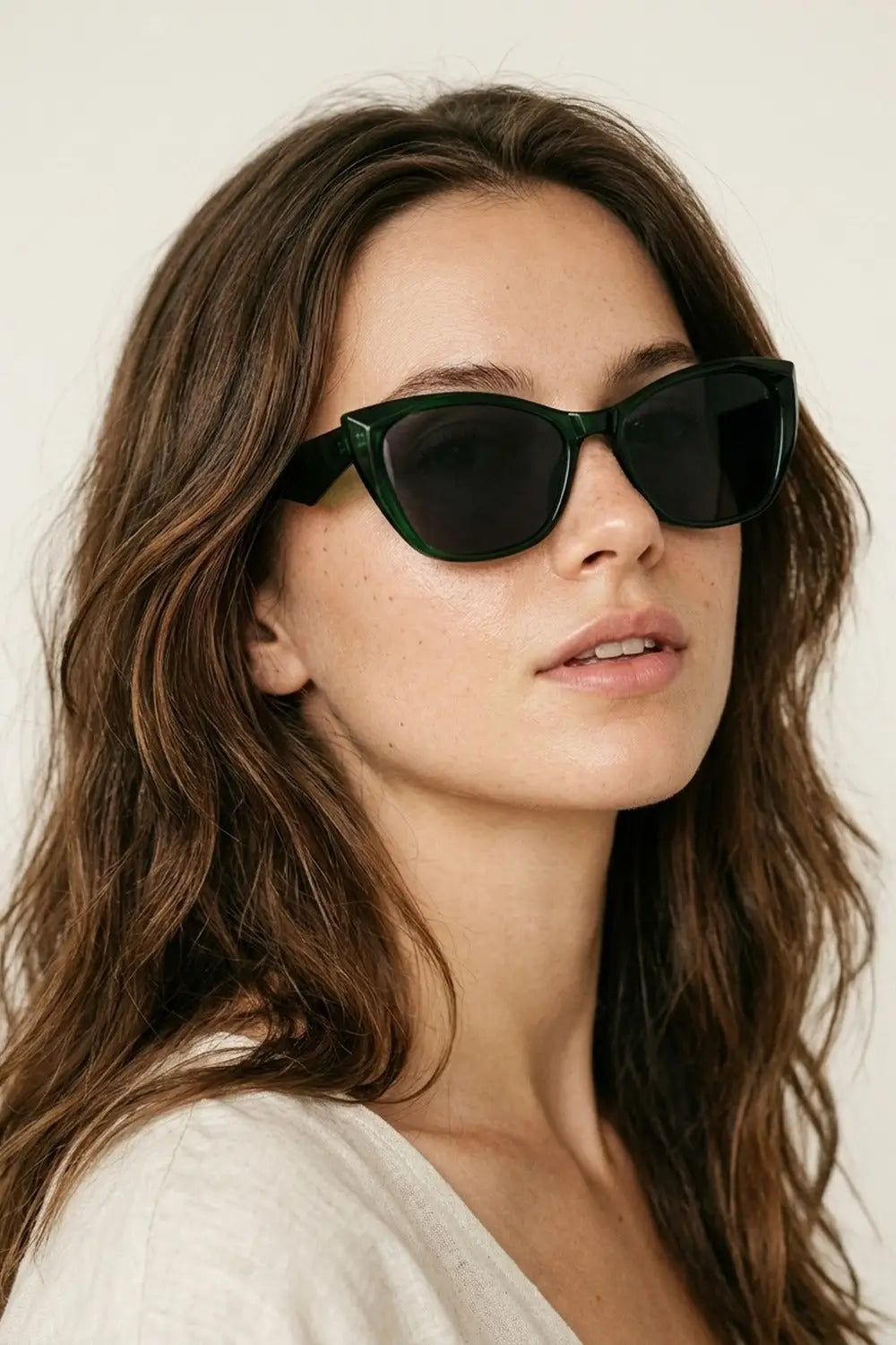 Green Glossy Cat Eye Thick Frame Classic Sunglasses - GREEN / ONE - Sunglasses