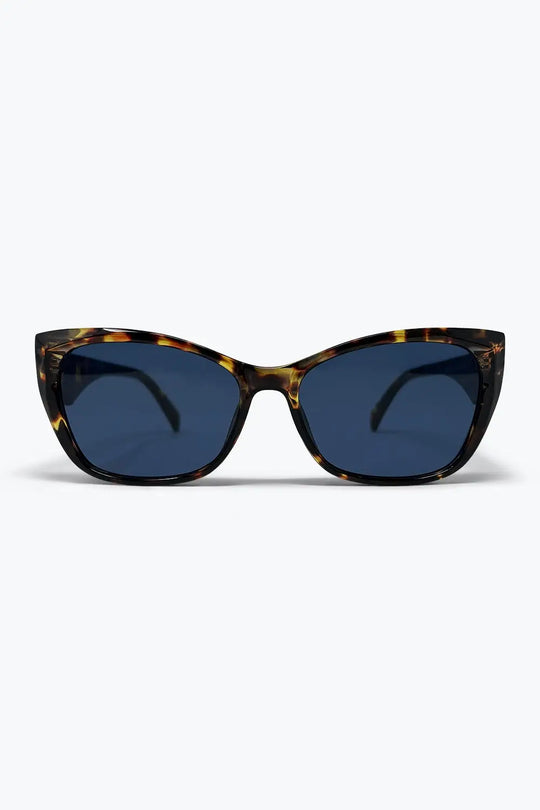 Multicolor Tortoiseshell Cat Eye Blue Lens Acetate Sunglasses - BROWN / ONE - Sunglasses