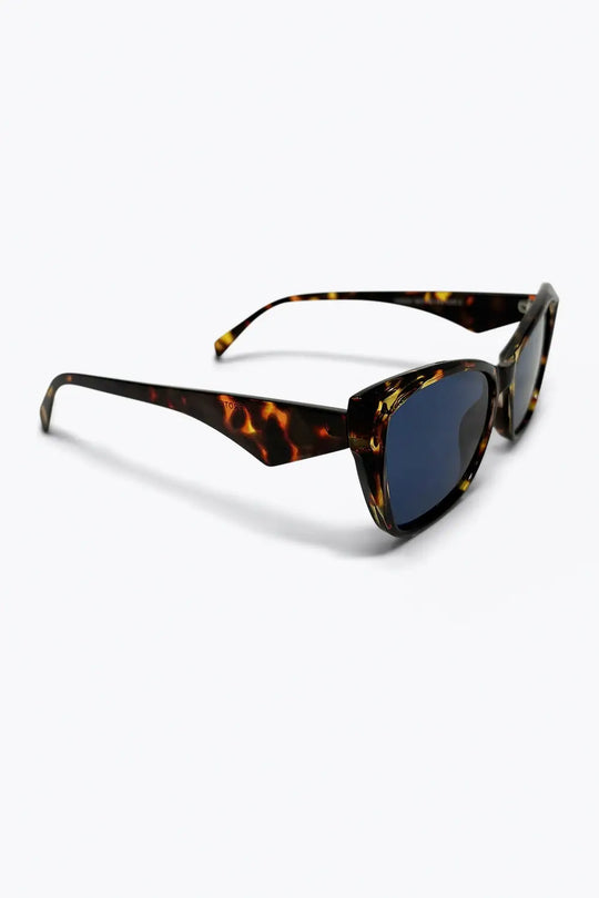 Multicolor Tortoiseshell Cat Eye Blue Lens Acetate Sunglasses - BROWN / ONE - Sunglasses