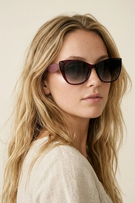Burgundy Gradient Lens Cat Eye Frame Oversize Sunglasses - GREEN / ONE - Sunglasses