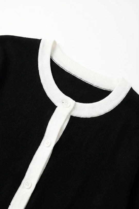 Fine Knit Contrast Trim Regular Fit Cardigan in black color - BLACK / ONE - Cardigans