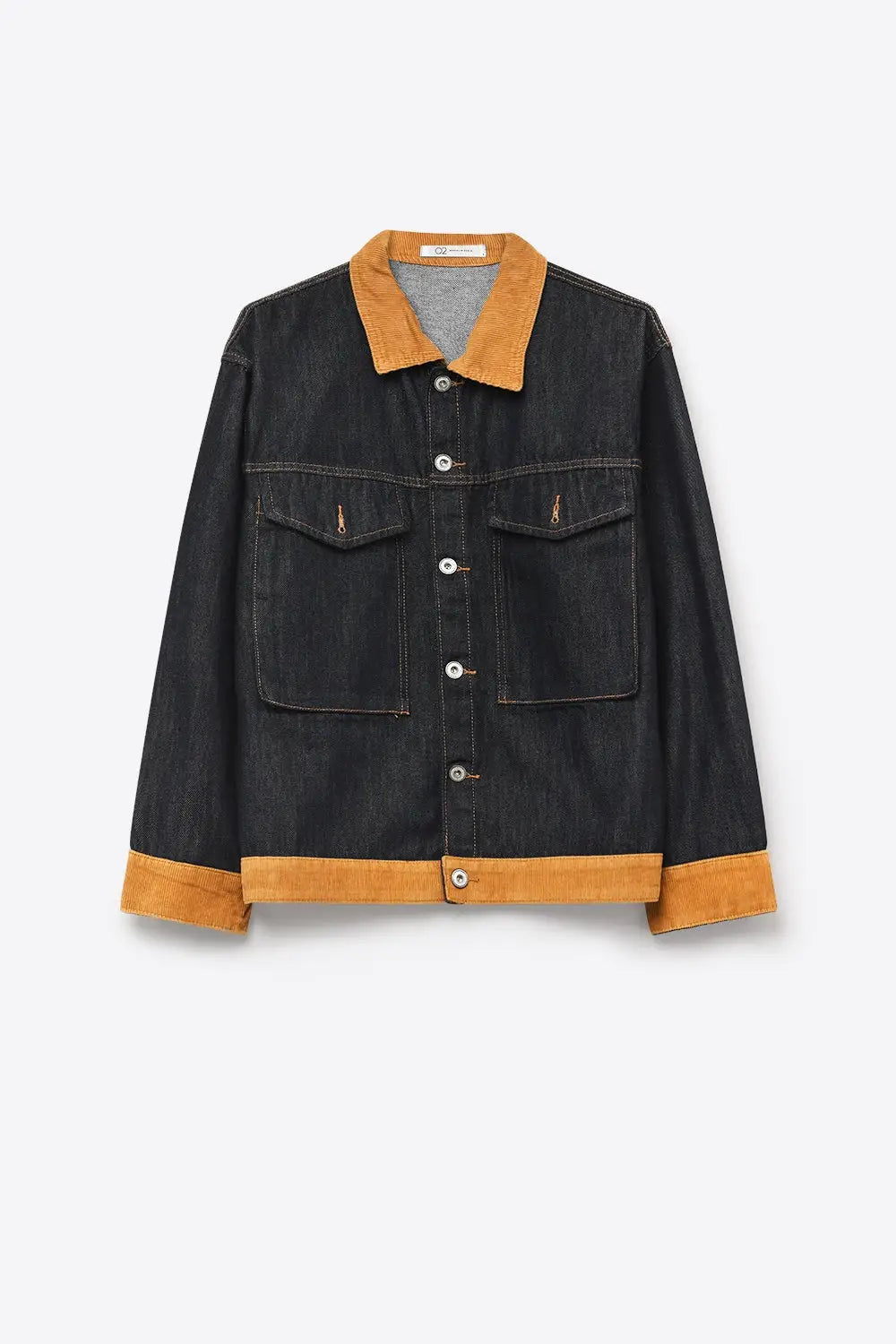 Denim Blue Rigid Denim Corduroy Collar Button Front relaxed Fit Jacket - Jackets