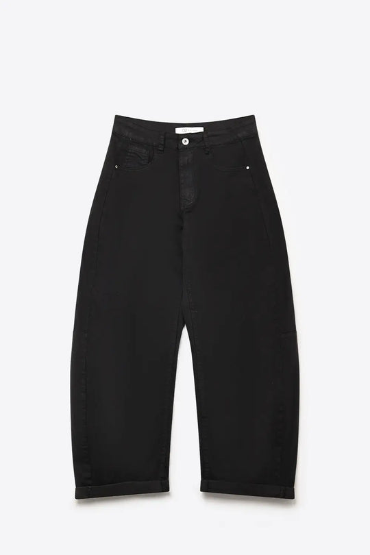 Black Wide-Leg Barrel style Pants with Rolled Hems - Pants Colored Jeans