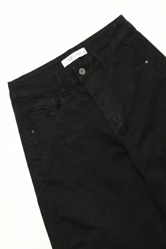 Black Wide-Leg Barrel style Pants with Rolled Hems - Pants Colored Jeans