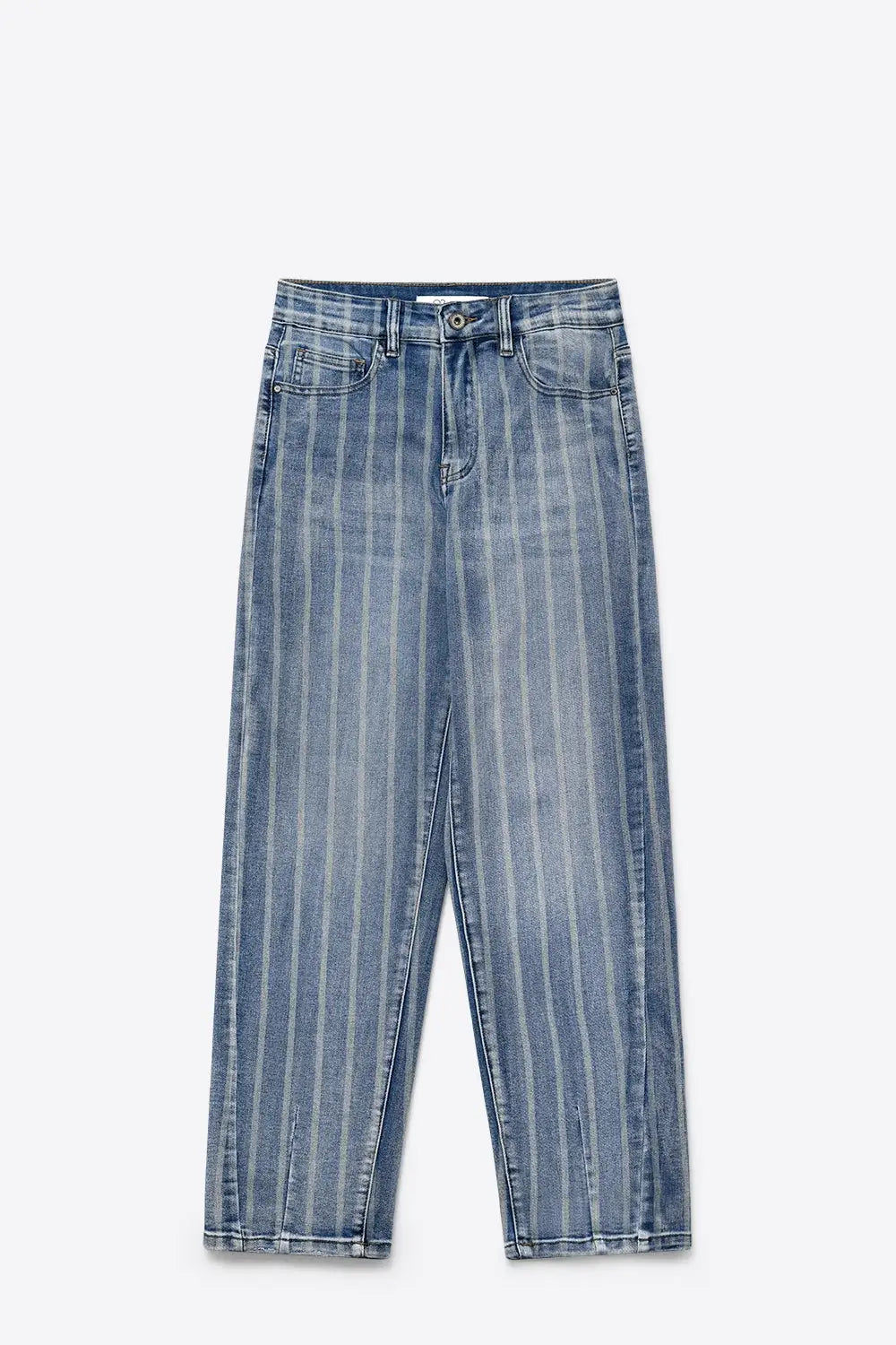 Stripe Design stretch Denim mom Leg Jeans in medium wash