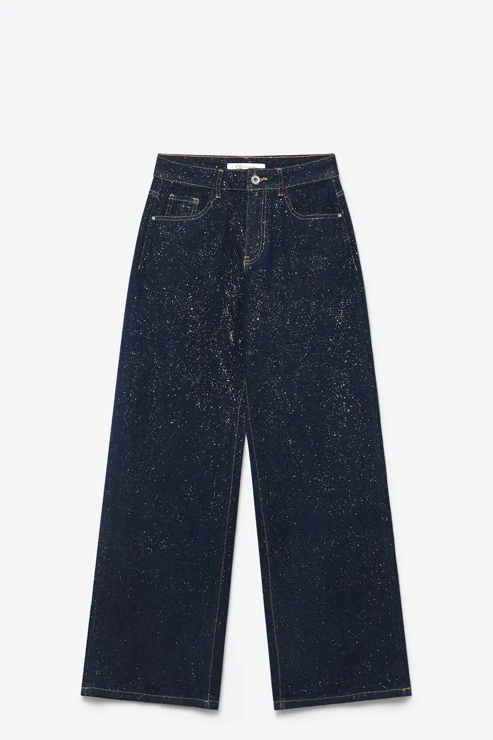 Dark Blue Wide Leg Jeans with glitter on the front