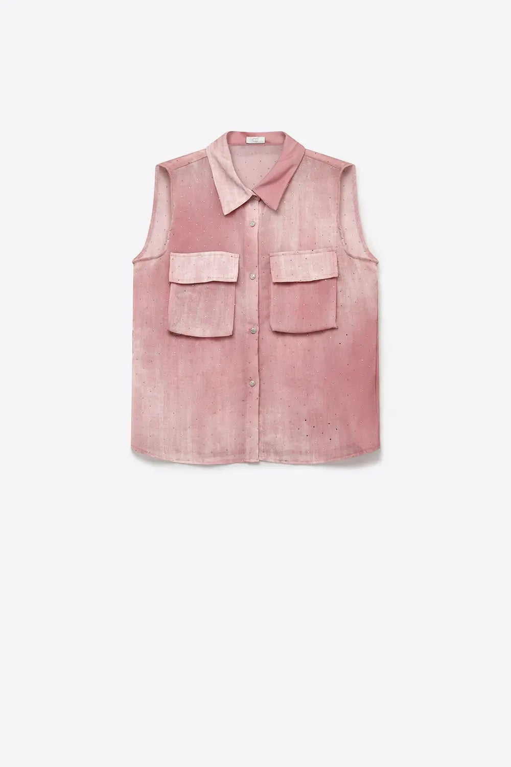 Pink Tie-Dye Sleeveless Shirt with embellished Rhinestone - Shirts