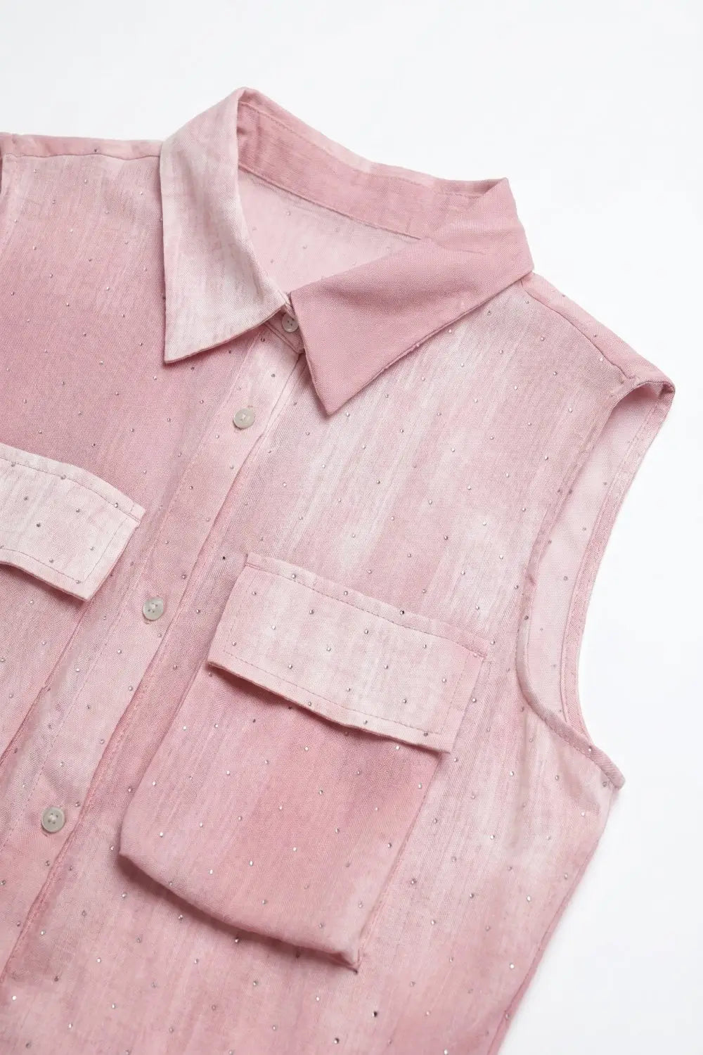 Pink Tie-Dye Sleeveless Shirt with embellished Rhinestone - Shirts