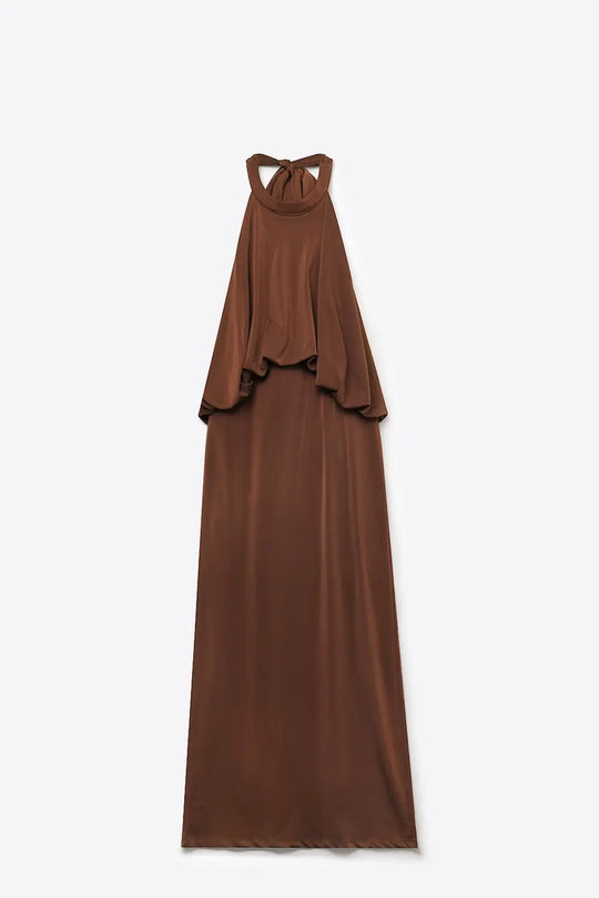 soft stretch fabric Halter Neck Maxi Dress in brown - Dresses