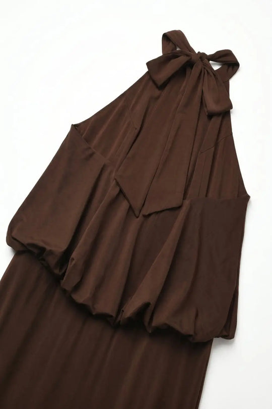 soft stretch fabric Halter Neck Maxi Dress in brown - Dresses