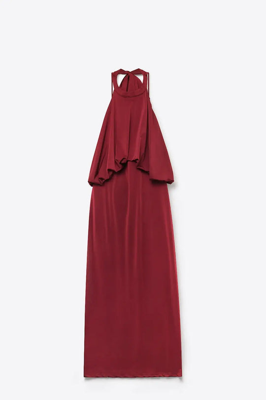 soft stretch fabric Halter Neck Maxi Dress in Burgundy - Dresses