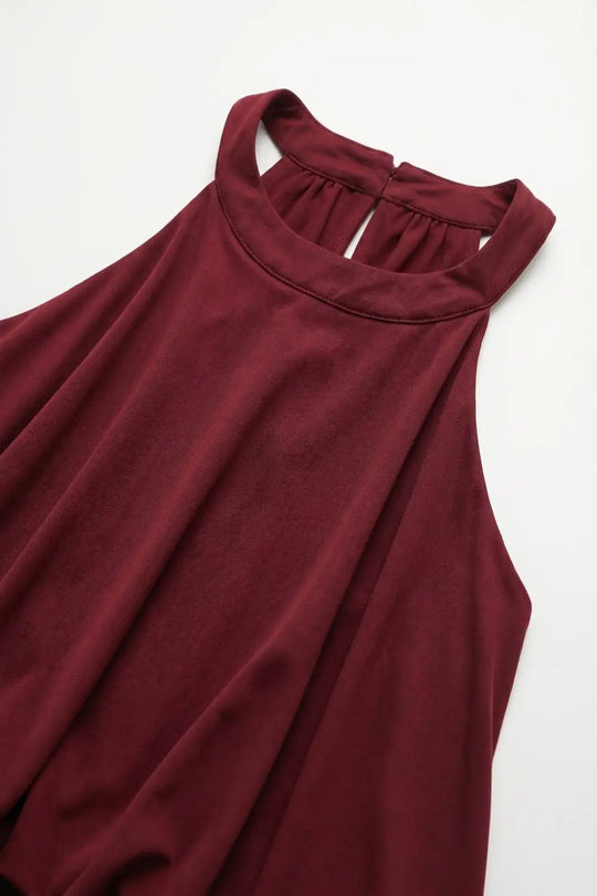 soft stretch fabric Halter Neck Maxi Dress in Burgundy - Dresses