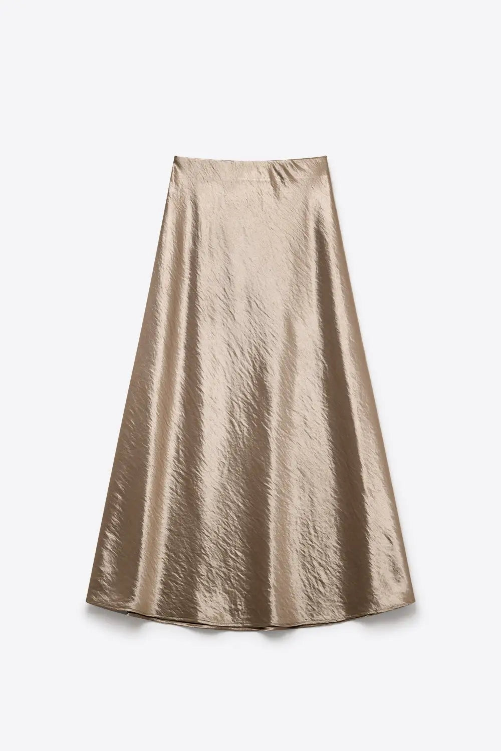 Beige shiny Satin Bias Cut Midi Length Skirt
