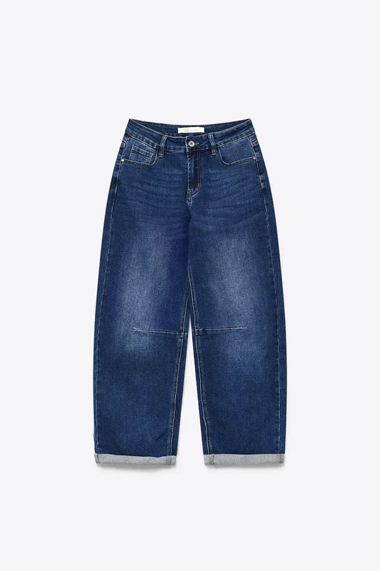 Basic Barrel Style jeans in Mid Blue