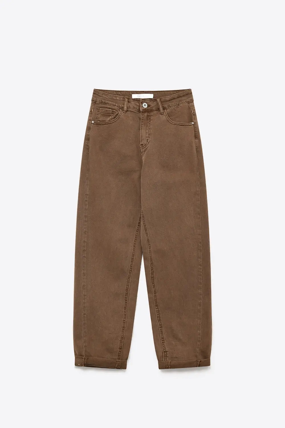 High-Waisted Barrel-Leg Pants in Washed Cocoa - Colored Jeans