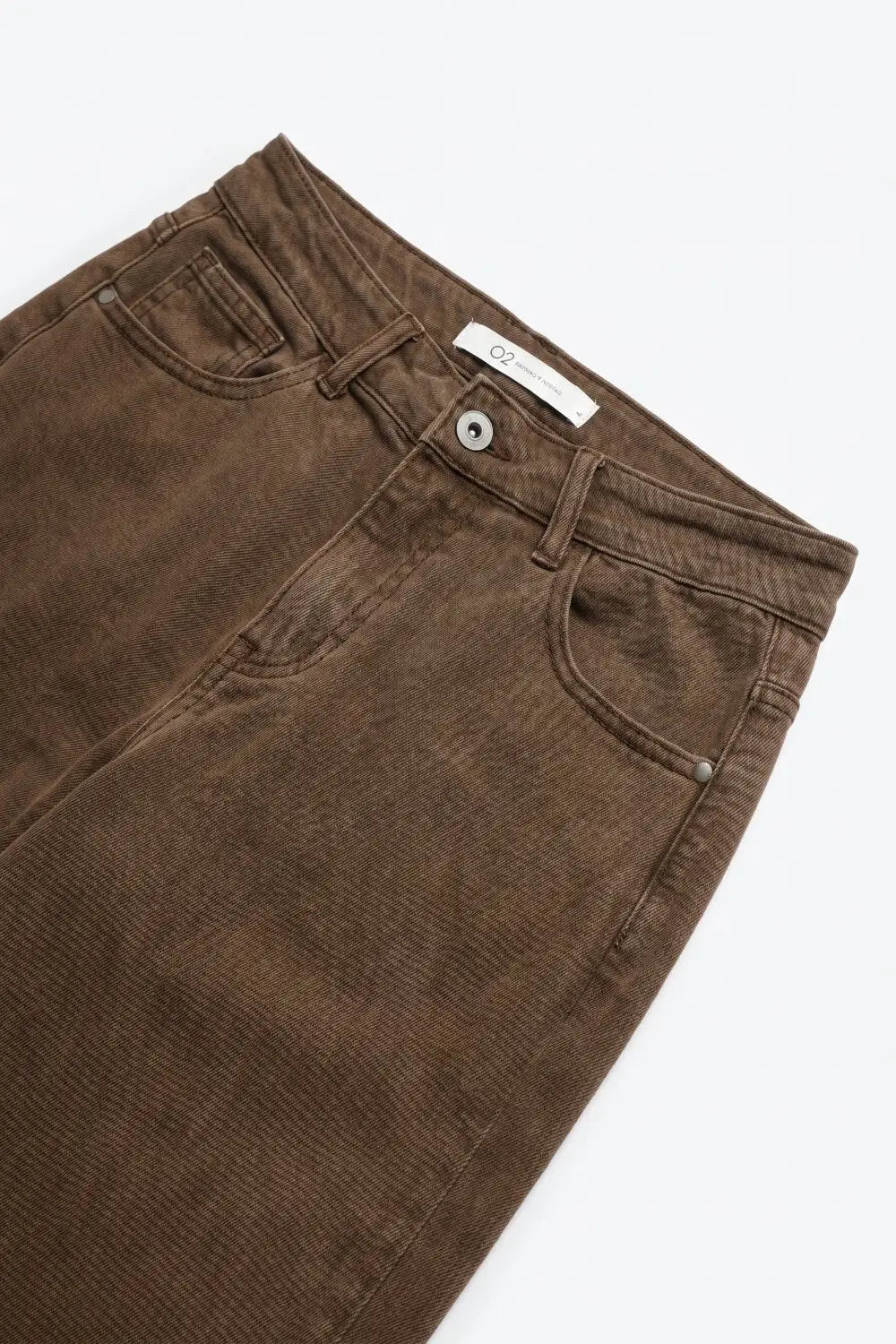 High-Waisted Barrel-Leg Pants in Washed Cocoa - Colored Jeans