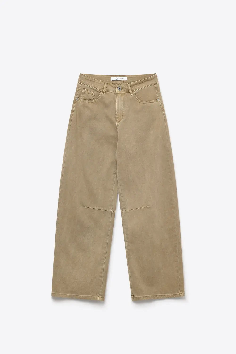 Beige Soft Stretch Denim Wide Leg Jeans with seam at the knee - Colored Jeans