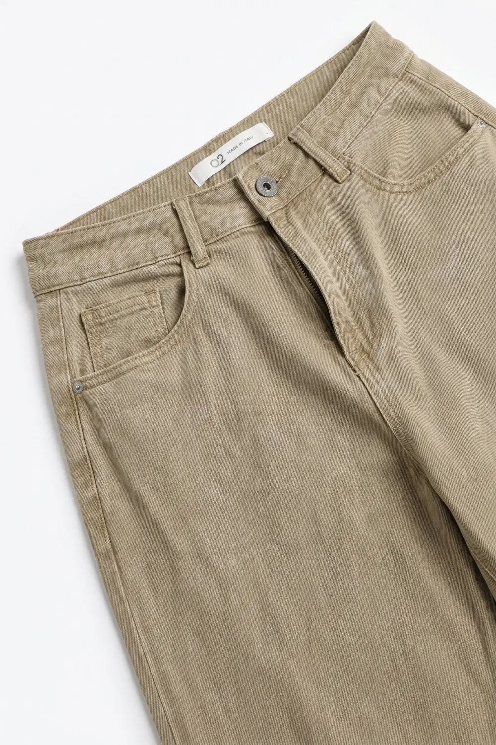 Beige Soft Stretch Denim Wide Leg Jeans with seam at the knee - Colored Jeans