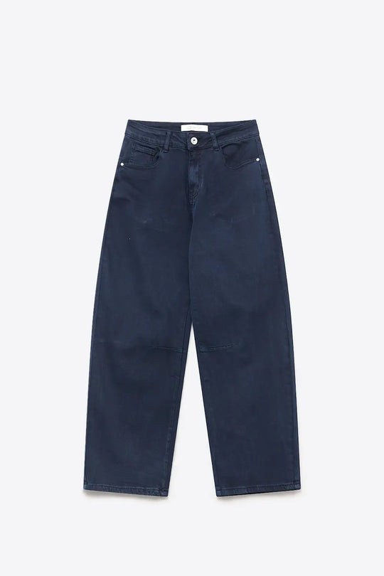Navy soft stretch Denim Wide Leg Jeans with seam at the knee - Colored Jeans