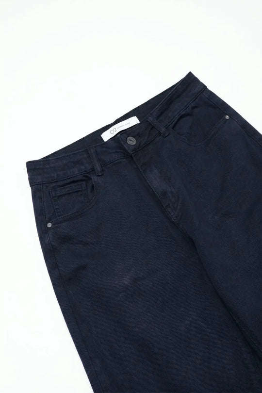Navy soft stretch Denim Wide Leg Jeans with seam at the knee - Colored Jeans
