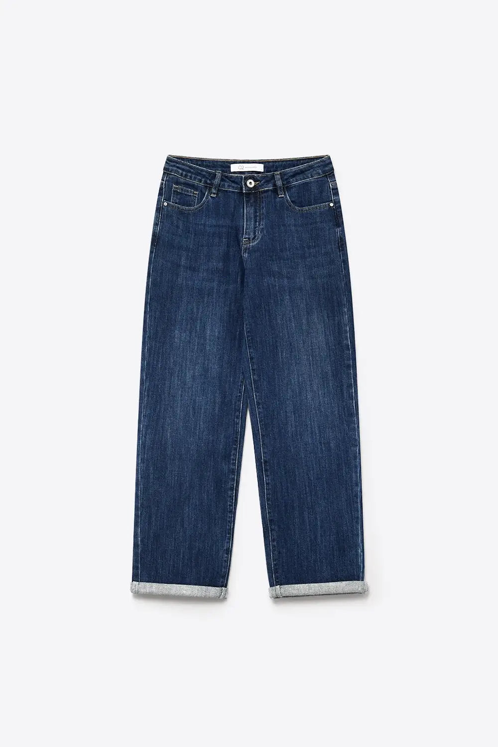 Blue Dark Wash mom jeans with Wide Leg and ankle length