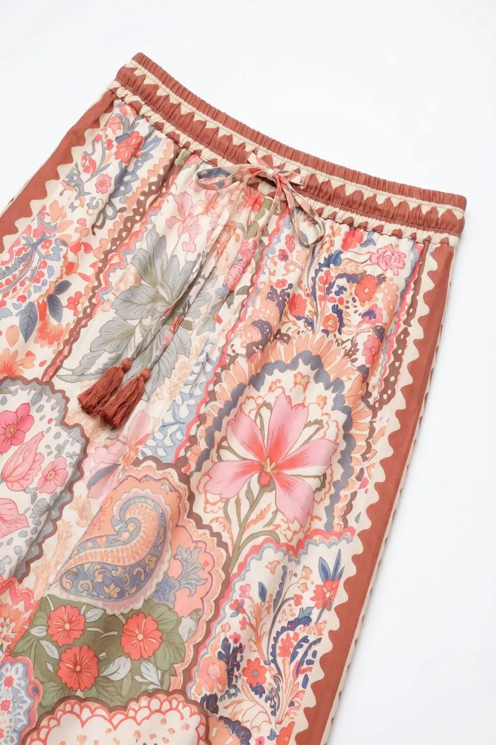 Multicolor Floral Print Lightweight Woven Fabric pants with Waist Wide - Pants