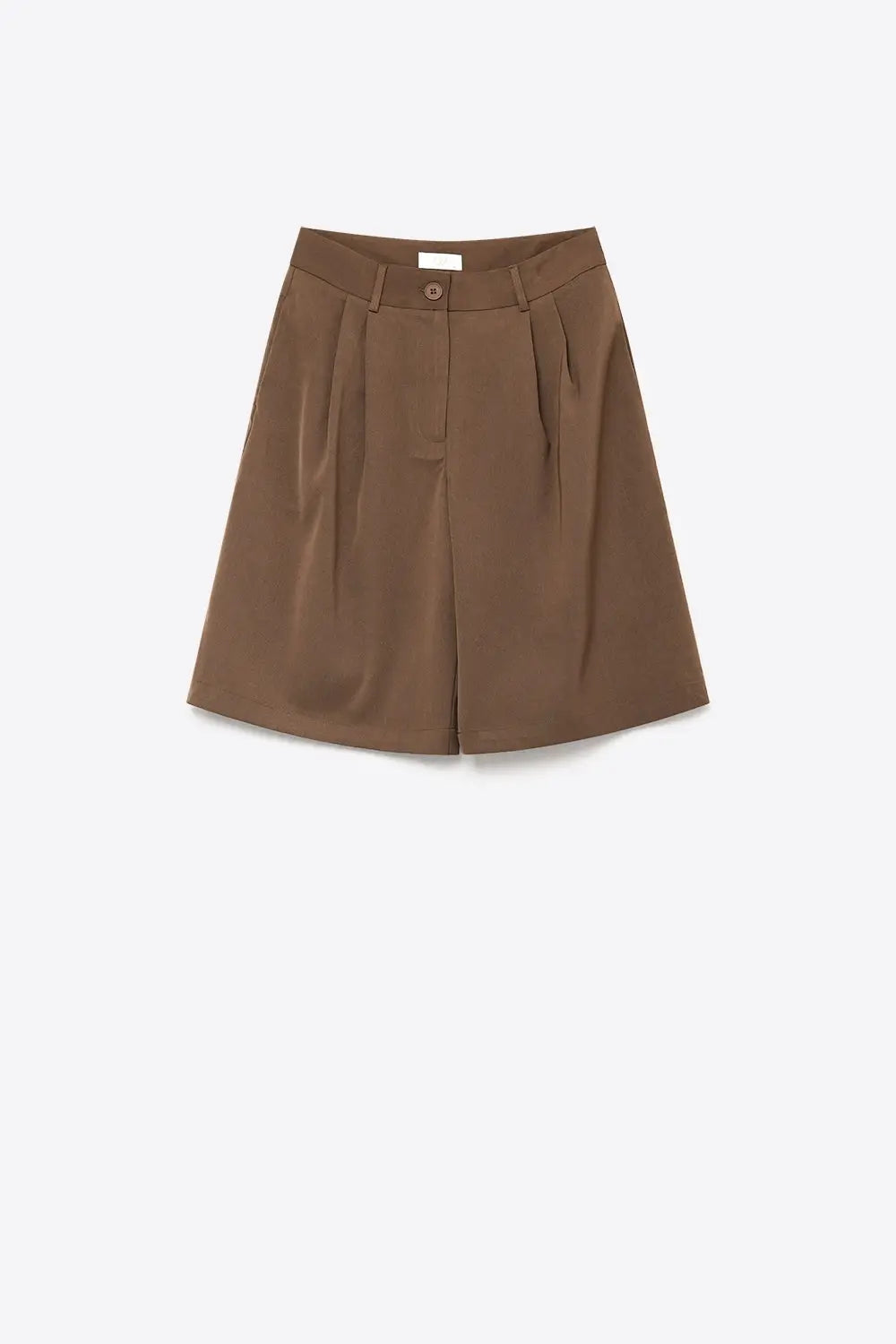 brown Pleated Bermuda Shorts with Knee-Length and Tailored Fit - Pants