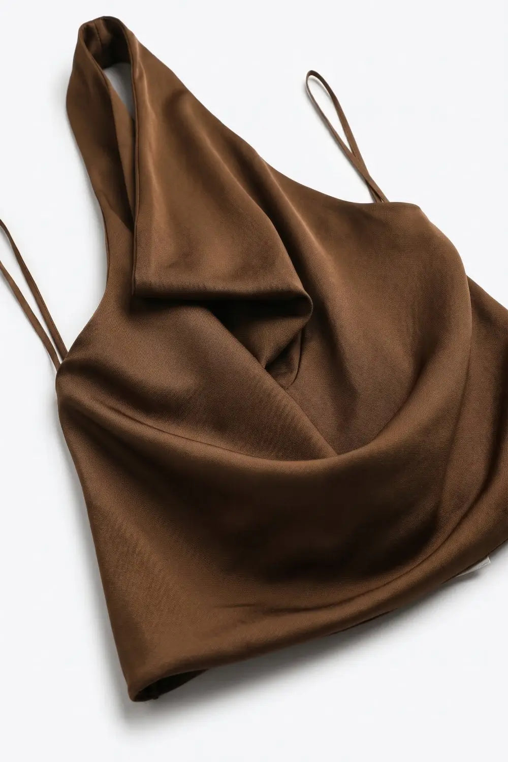 Brown Satin Draped Halter Neck Top