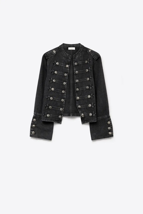Black wash Officer Denim Jacket with Decorative Buttons - BLACK / ONE - Jackets