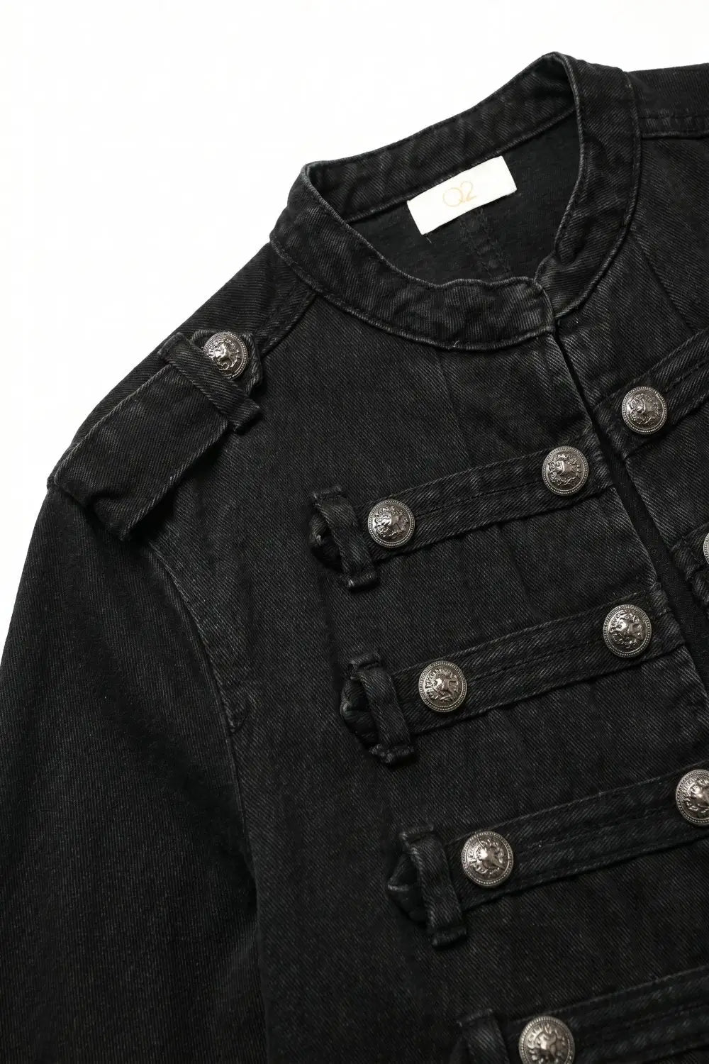 Black wash Officer Denim Jacket with Decorative Buttons - BLACK / ONE - Jackets
