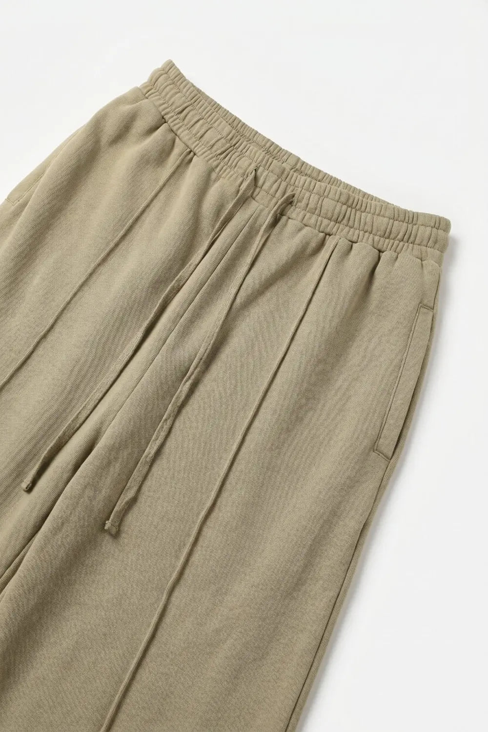 Khaki Cotton Wide Leg Elastic Waist Relaxed Fit Pants - Pants