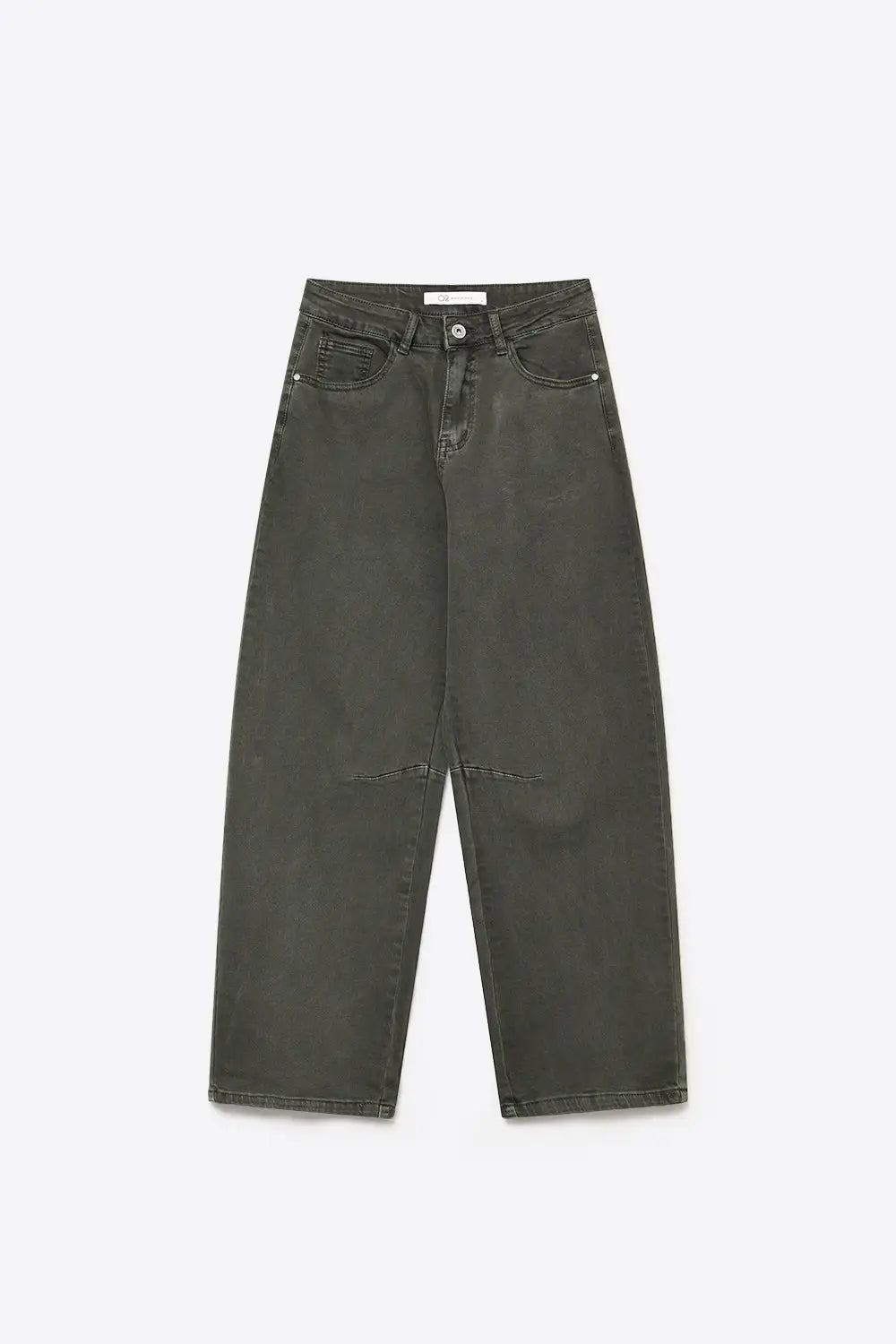 khaki Vintage Wash Denim Wide Leg Jeans with seam at the knee - Colored Jeans