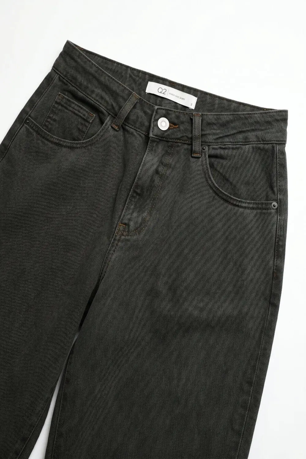 khaki Vintage Wash Denim Wide Leg Jeans with seam at the knee - Colored Jeans