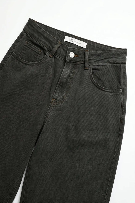 khaki Vintage Wash Denim Wide Leg Jeans with seam at the knee - Colored Jeans