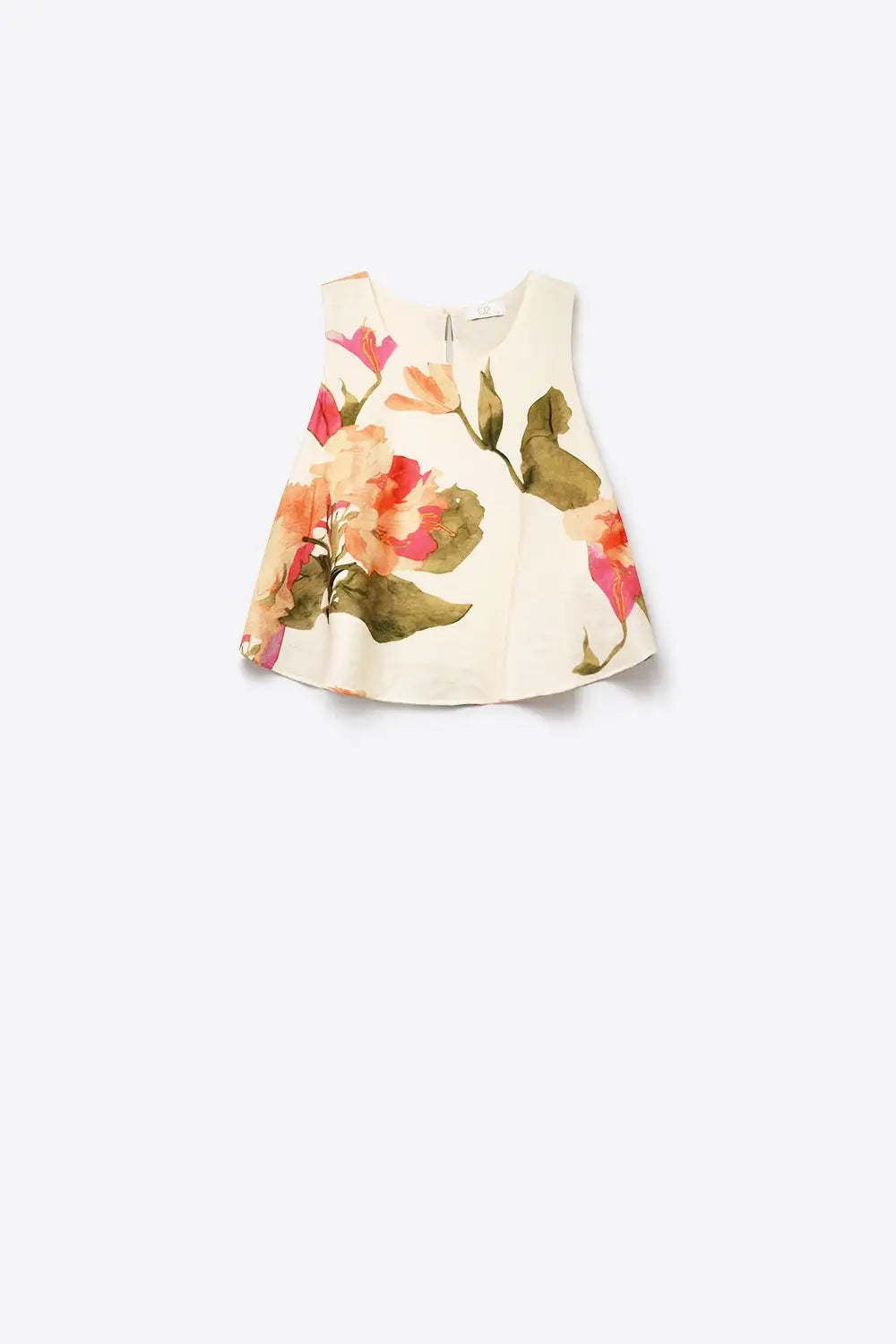 Cream Floral Print Sleeveless Top - Tops