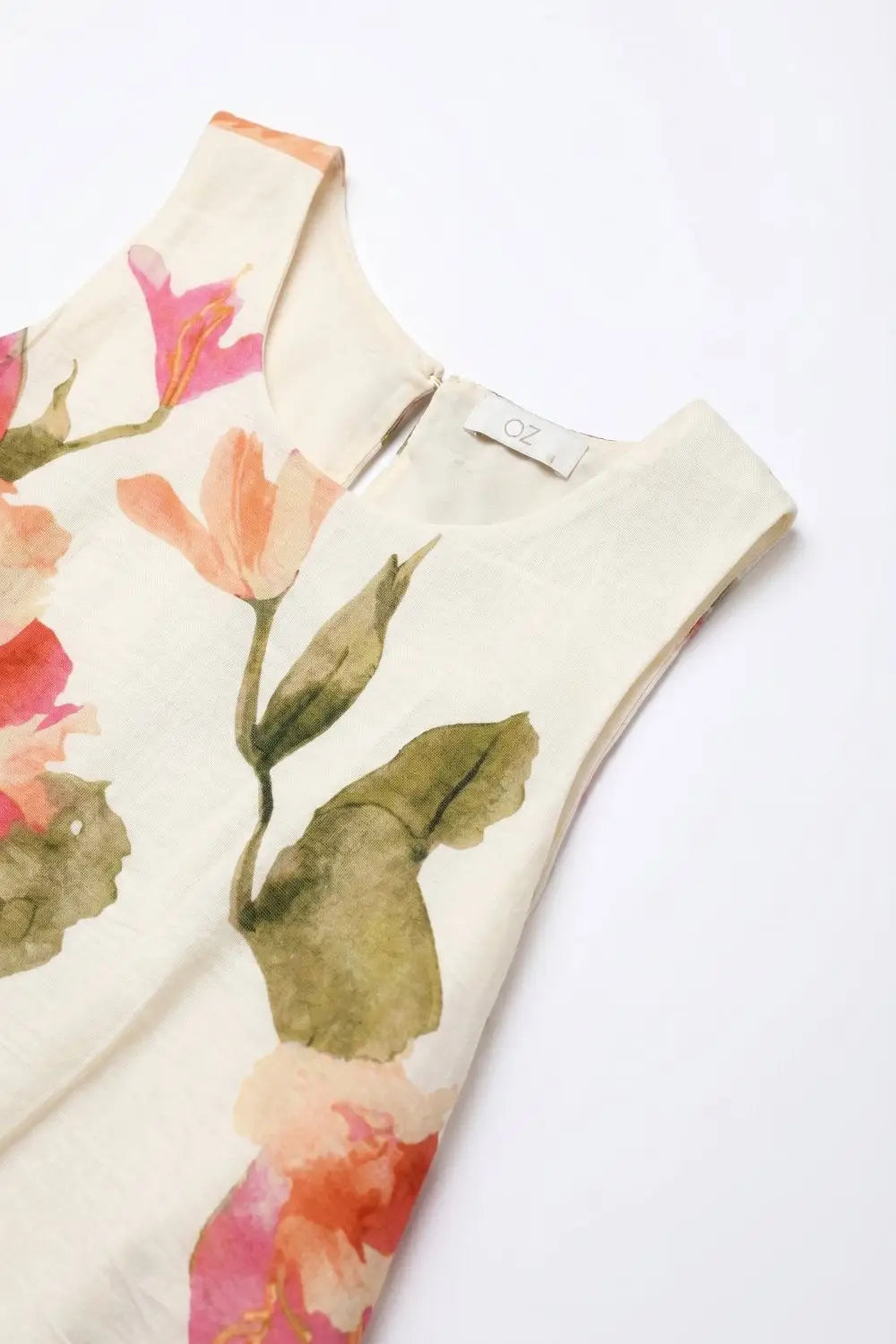 Cream Floral Print Sleeveless Top - Tops