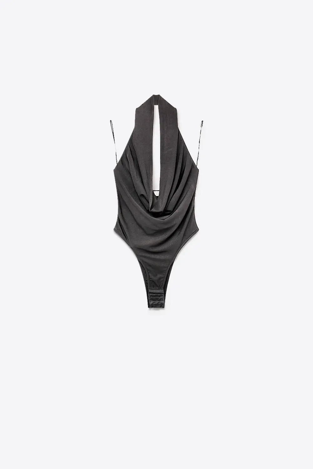 Black Lightweight Jersey Cowl Neck Halter Bodysuit - Tops
