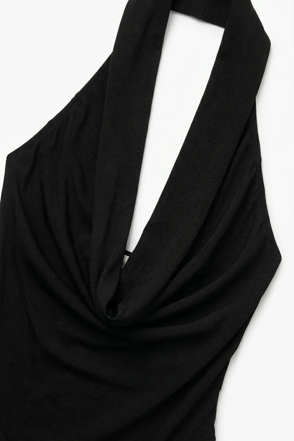 Black Lightweight Jersey Cowl Neck Halter Bodysuit - Tops