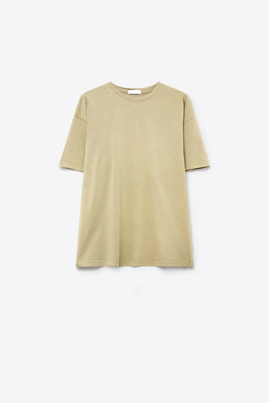 Khaki Cotton Crew Neck Regular Fit Short Sleeve T-Shirt - Sweaters