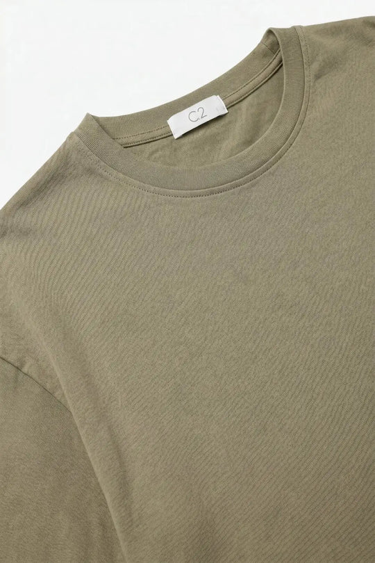 Khaki Cotton Crew Neck Regular Fit Short Sleeve T-Shirt - Sweaters