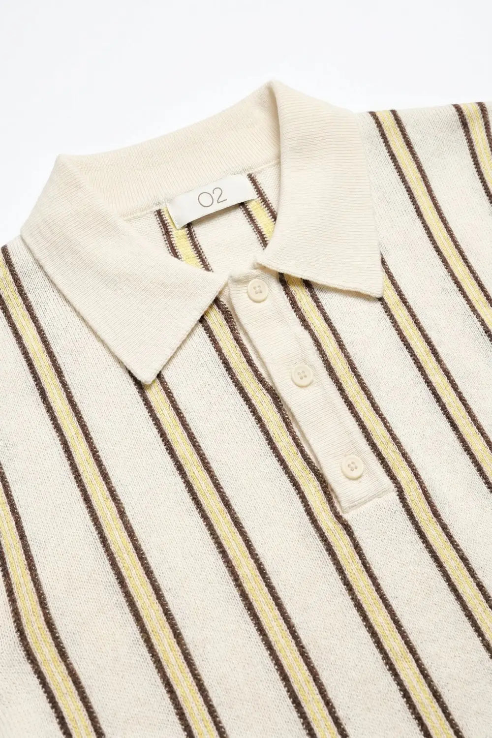 Cream Stripe Fine Knit Button-up Polo