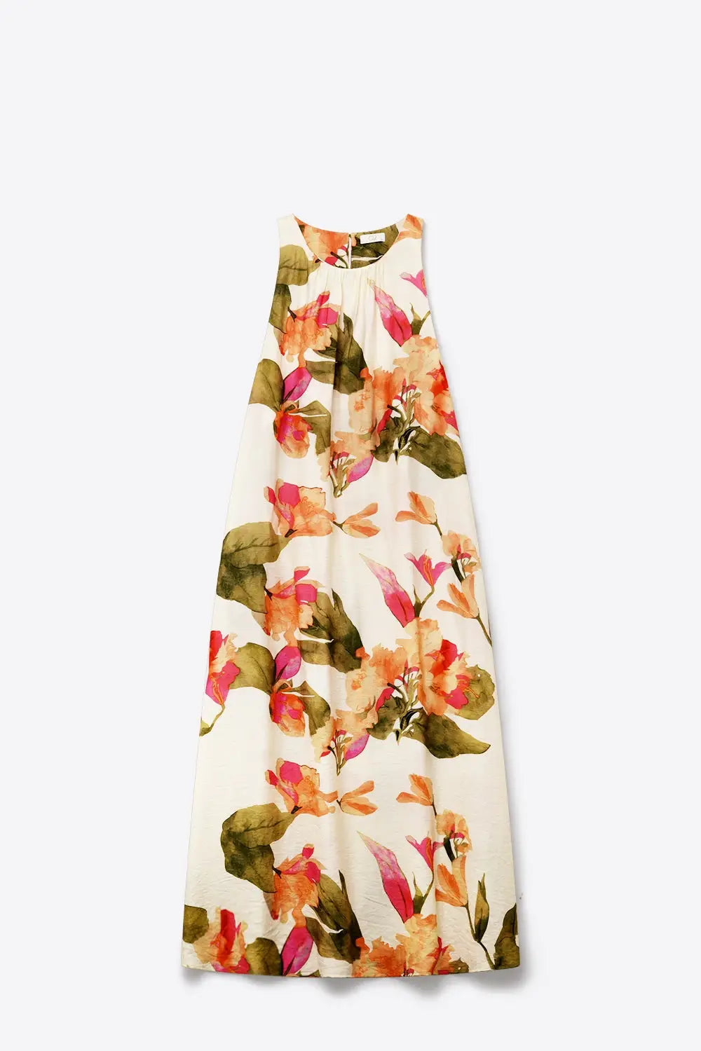 Sleeveless lightweight woven maxi dress with cream floral print relaxed fit - Dresses