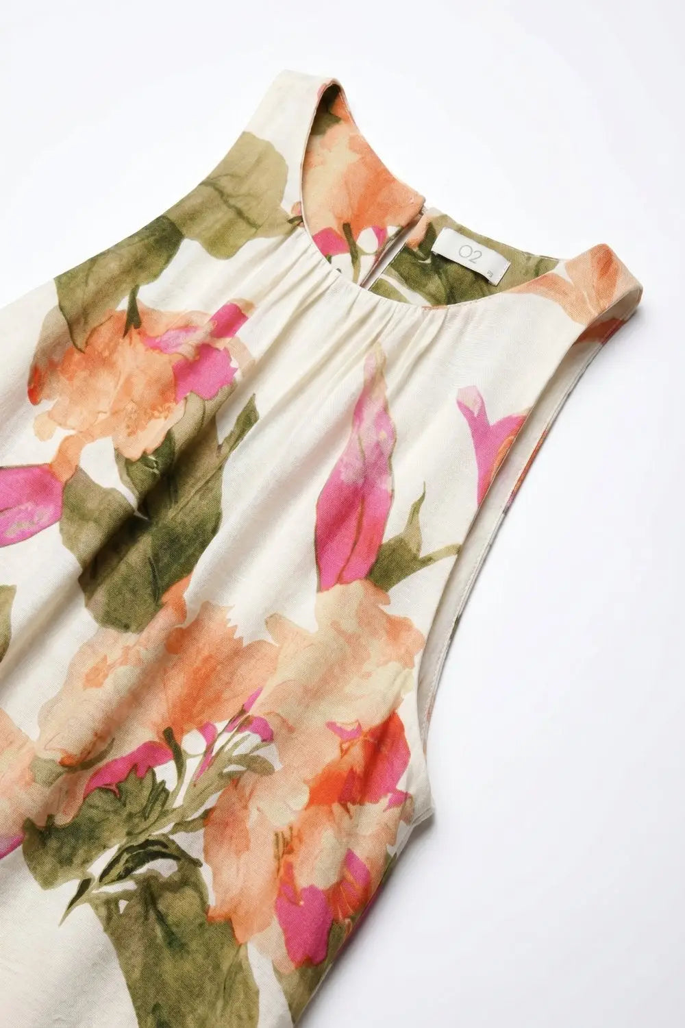 Sleeveless lightweight woven maxi dress with cream floral print relaxed fit - Dresses